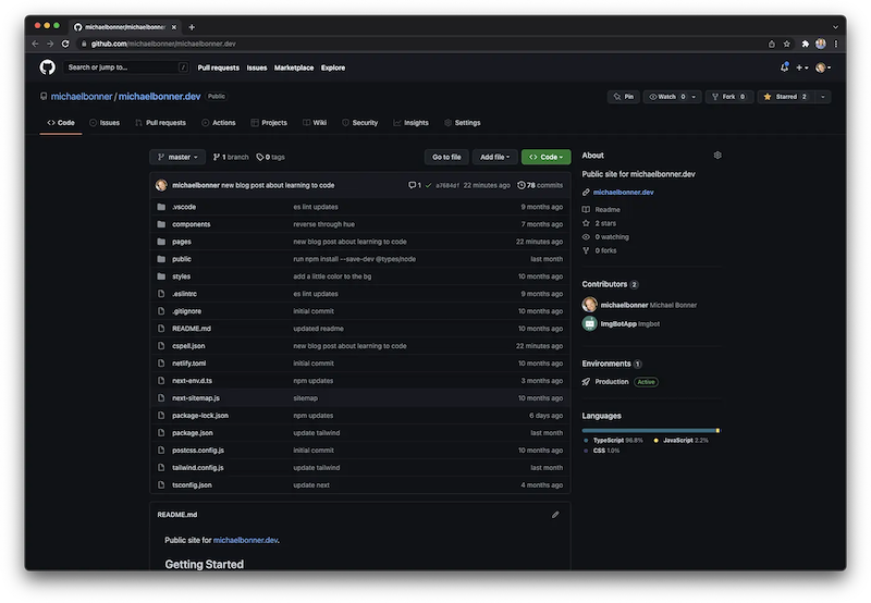 michaelbonner.dev github screenshot